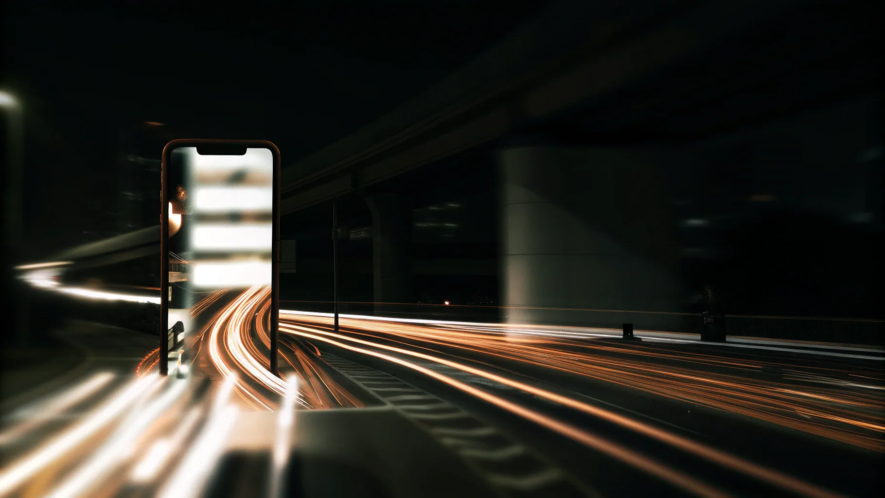 Digital Reach, Phone displaying blurred city lights, capturing the essence of speed and urban life.