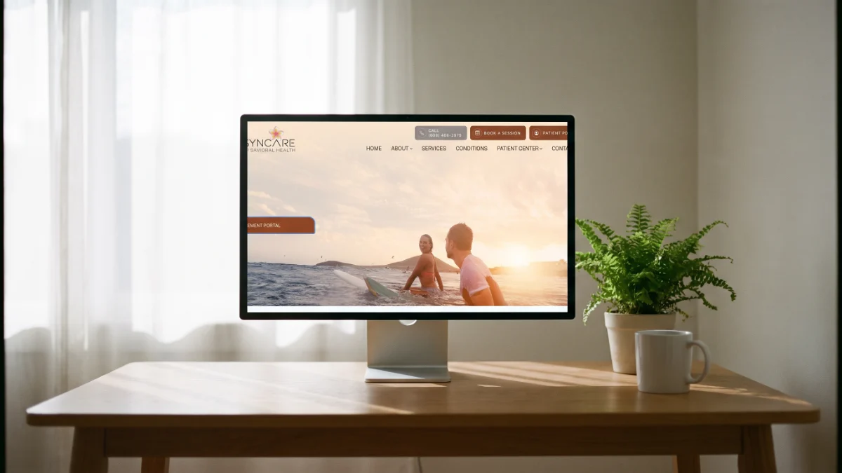 SynCare Behavioral Health website on a desktop monitor