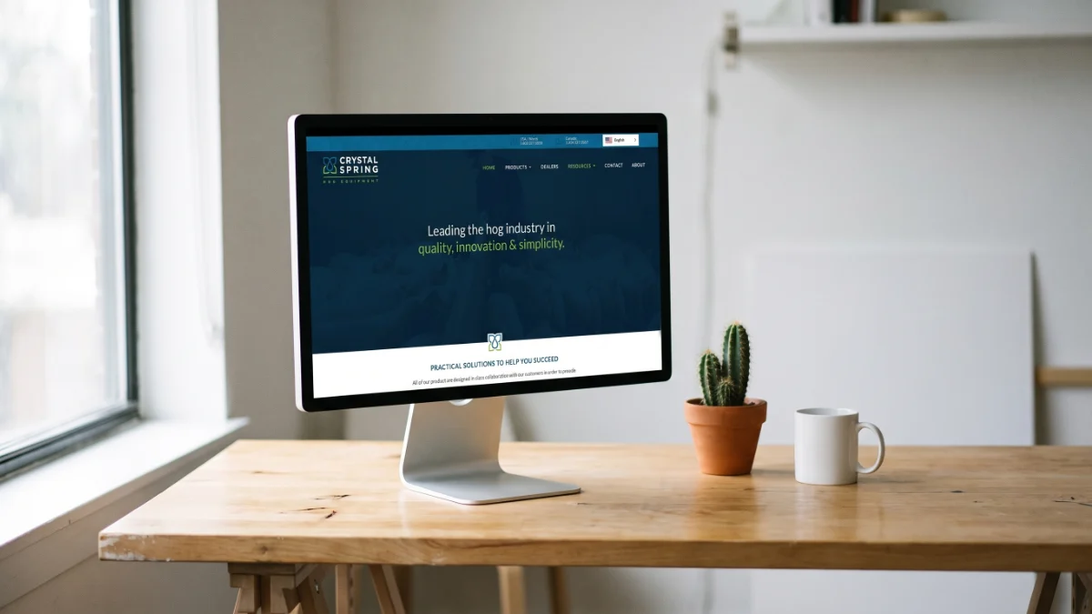 Crystal Spring Hog Equipment website on a desktop monitor
