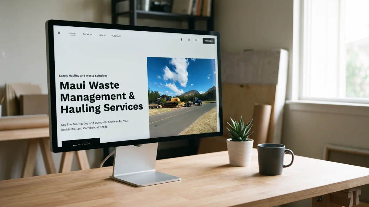 Lazo’s Hauling & Waste Solutions website on a desktop monitor