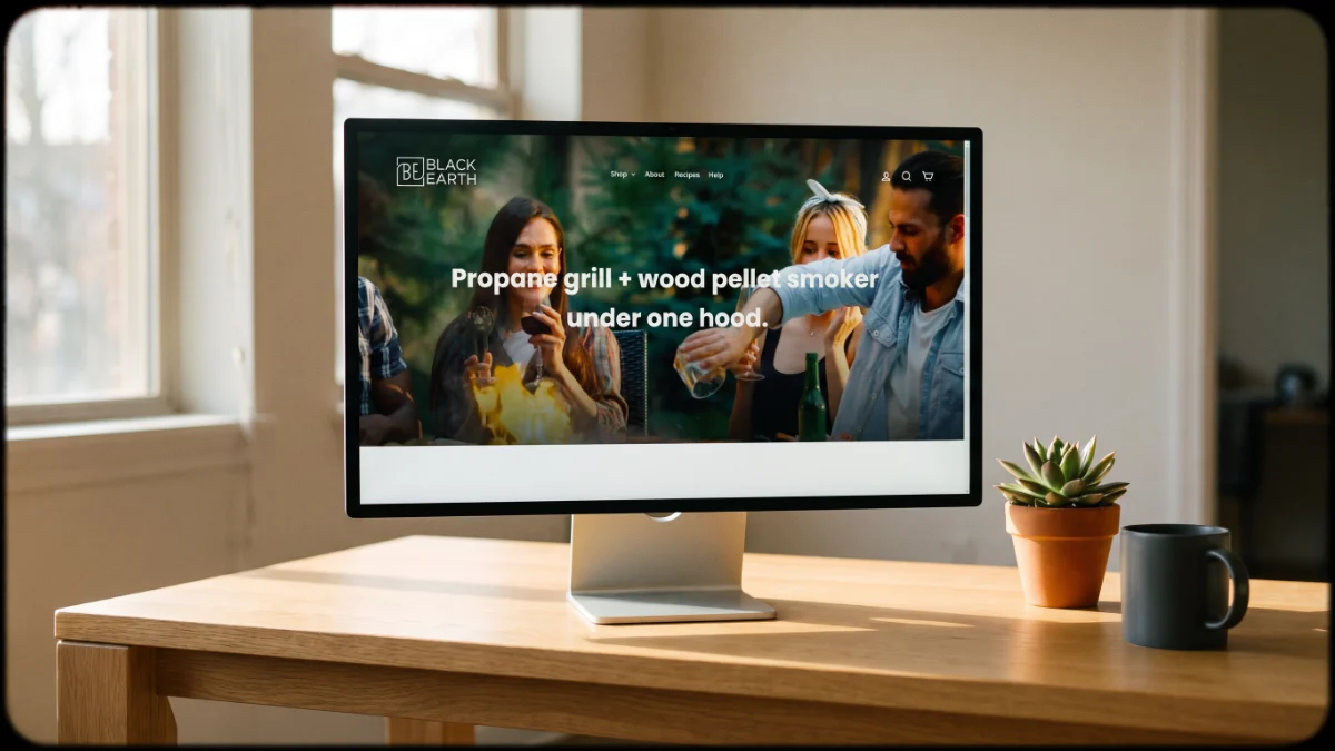 Black Earth Grills website on a desktop monitor