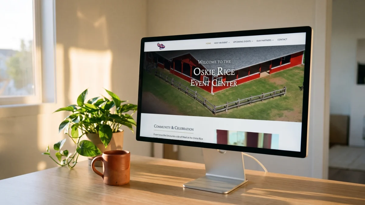 Oskie Rice Event Center website on a desktop monitor