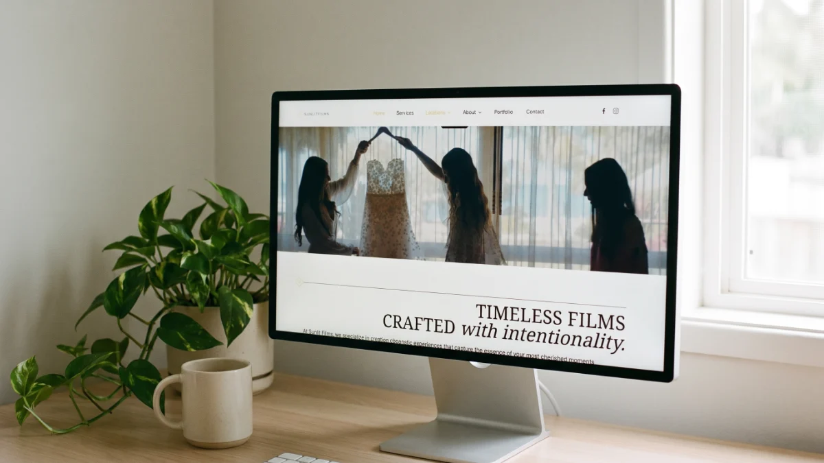 Sunlit Films website on a desktop monitor