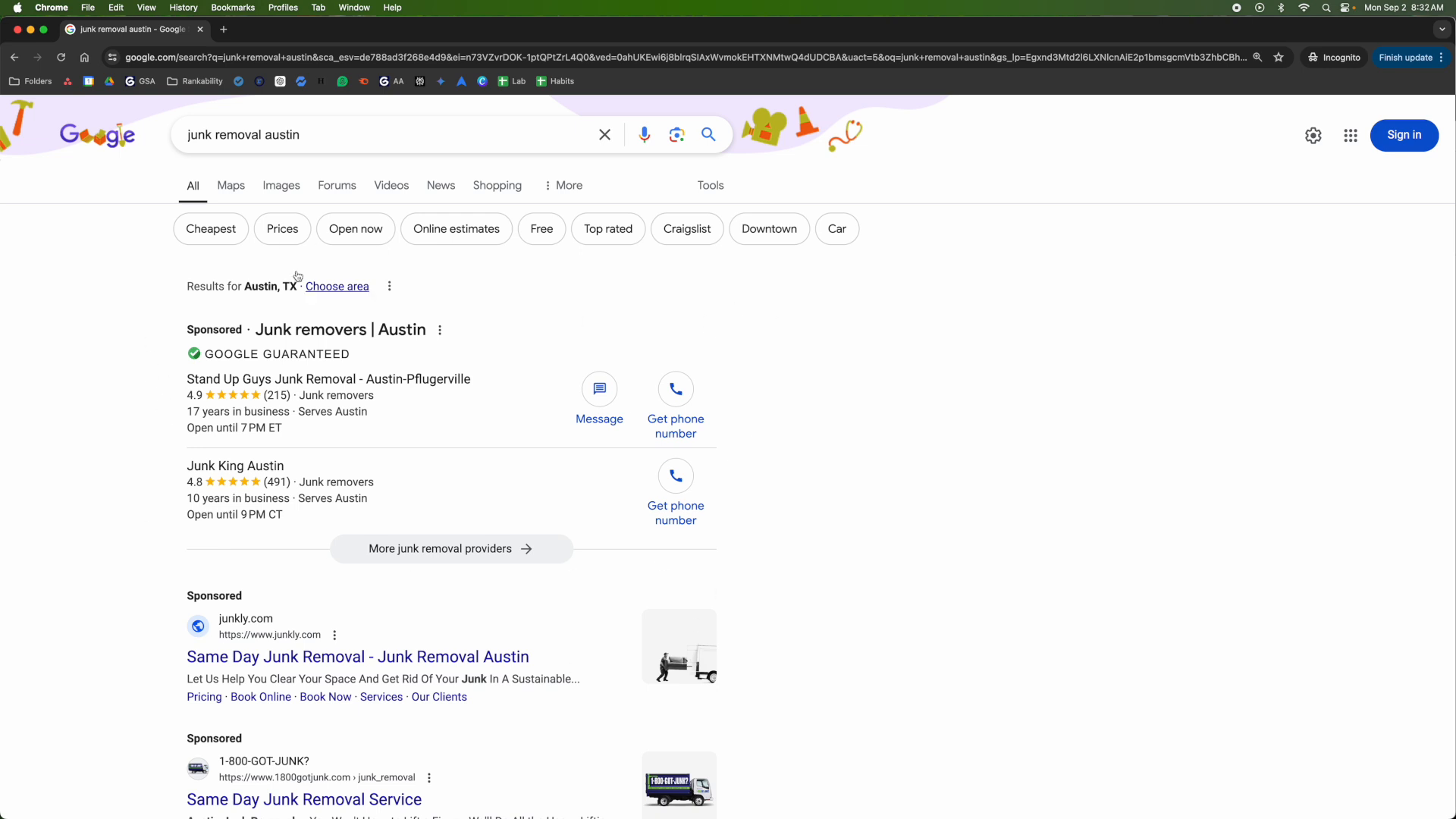 Local Service Ads example in Google search results