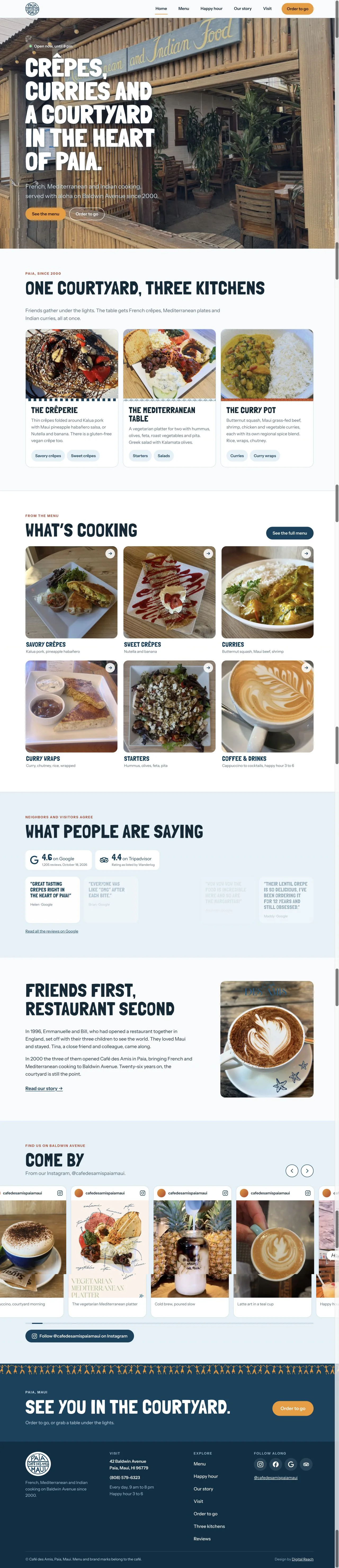 Café des Amis homepage captured in a desktop browser