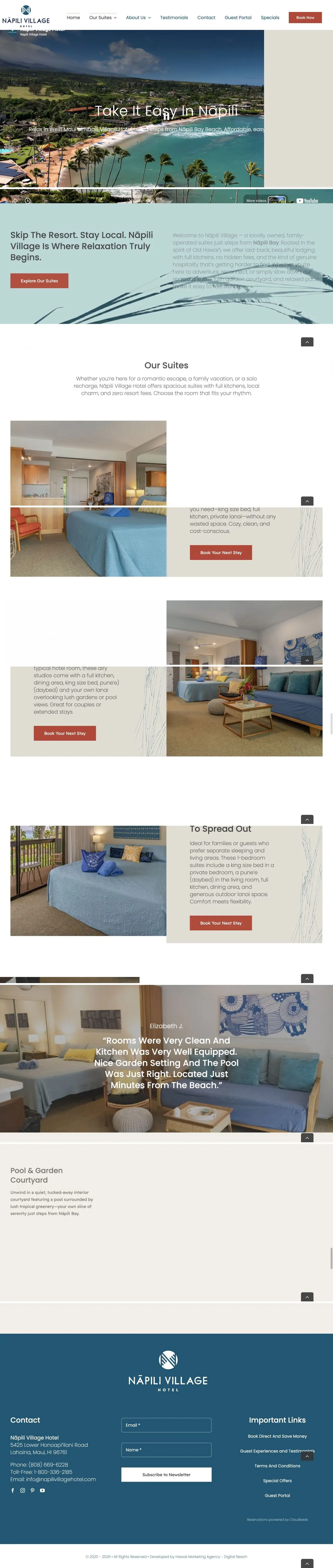 Napili Village Hotel homepage captured in a desktop browser