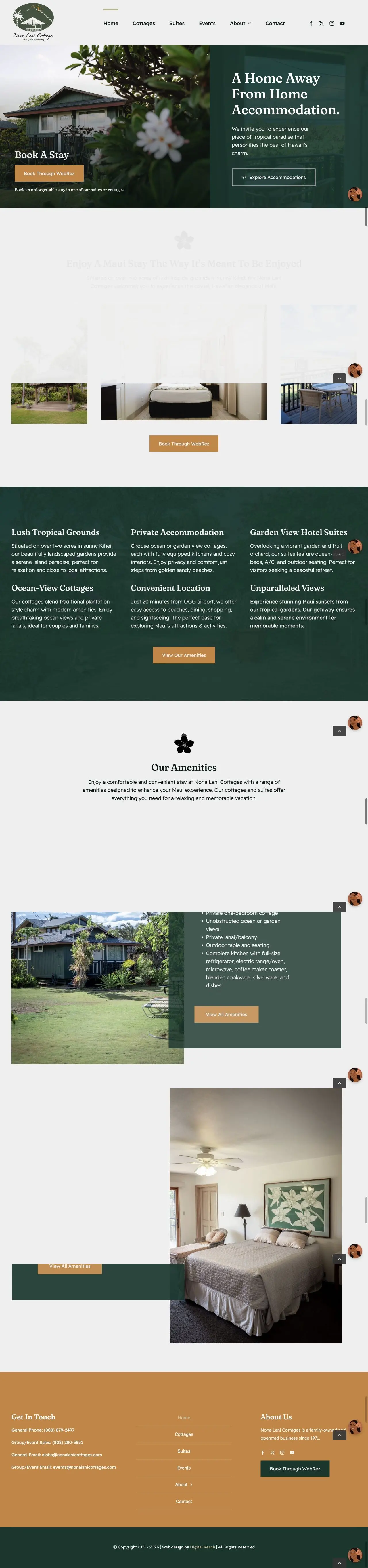 Nona Lani Cottages homepage captured in a desktop browser