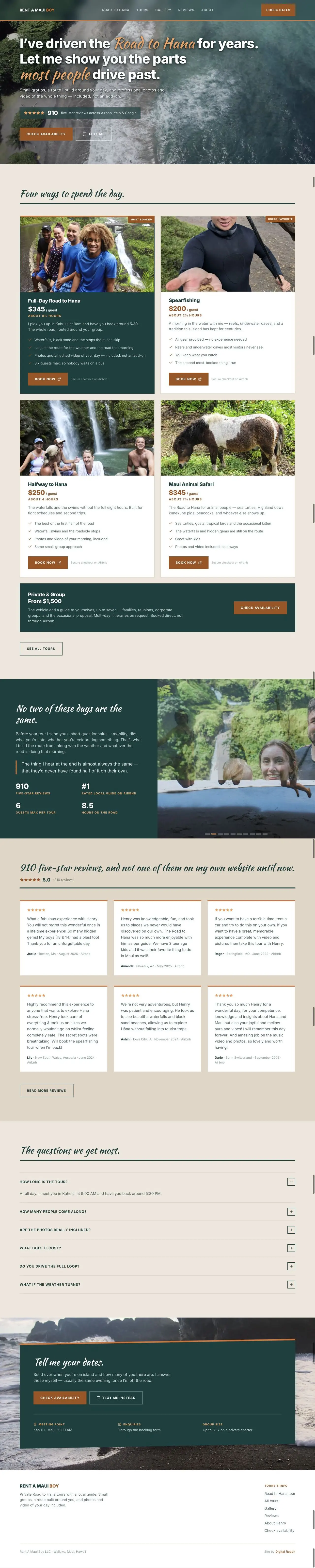Rent A Maui Boy homepage captured in a desktop browser