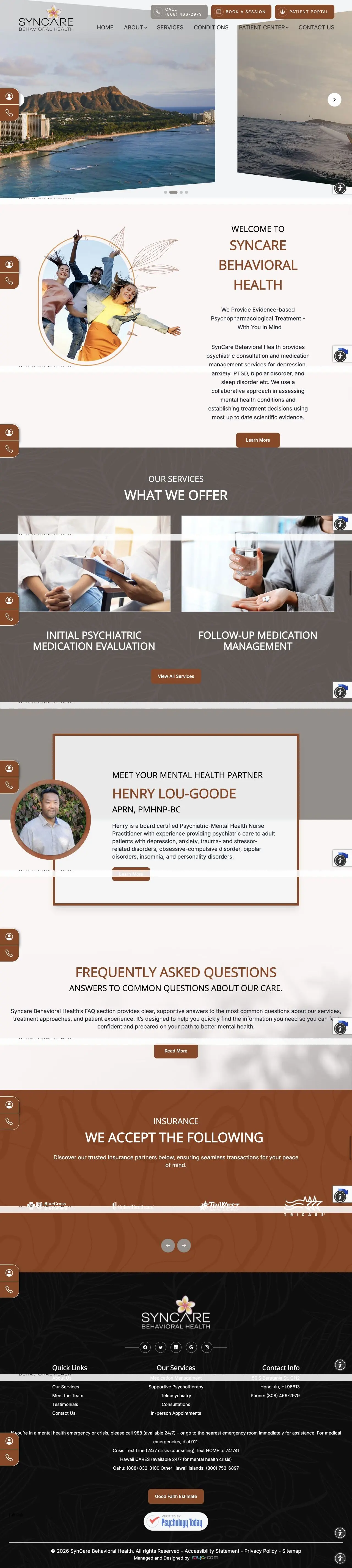 SynCare Behavioral Health homepage captured in a desktop browser