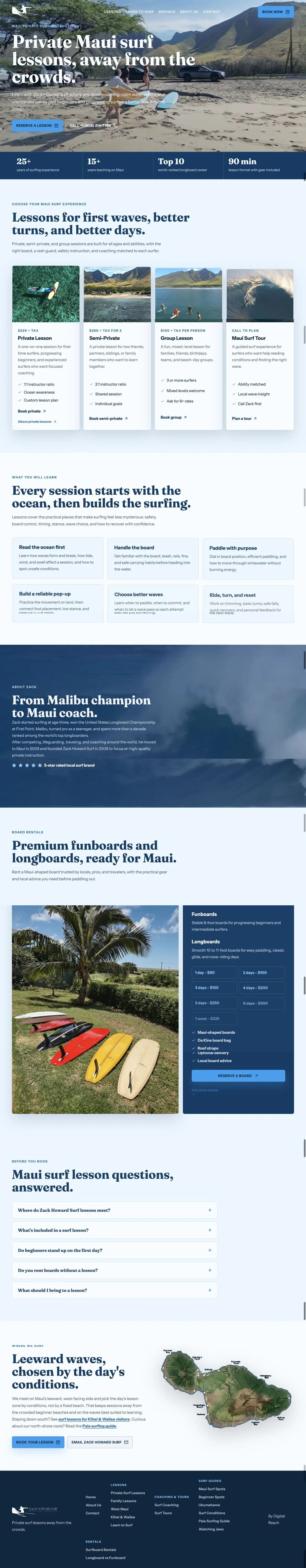 Zack Howard Surf homepage captured in a desktop browser