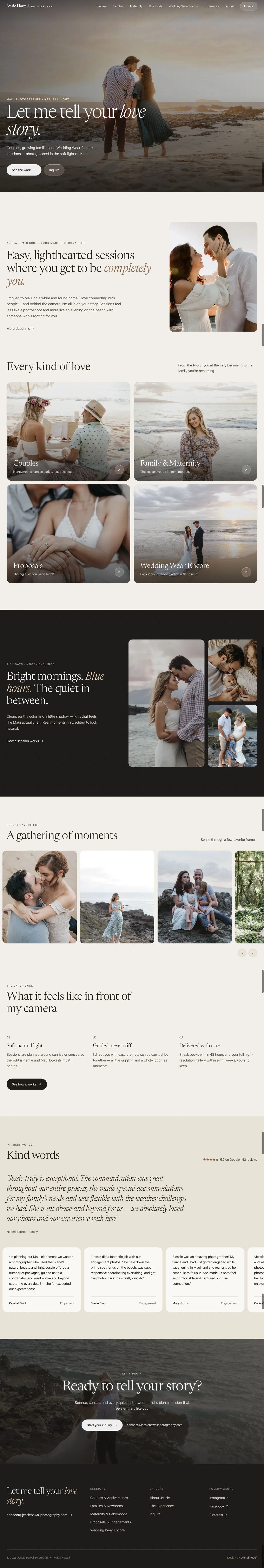 Jessie Hawaii Photography homepage captured in a desktop browser