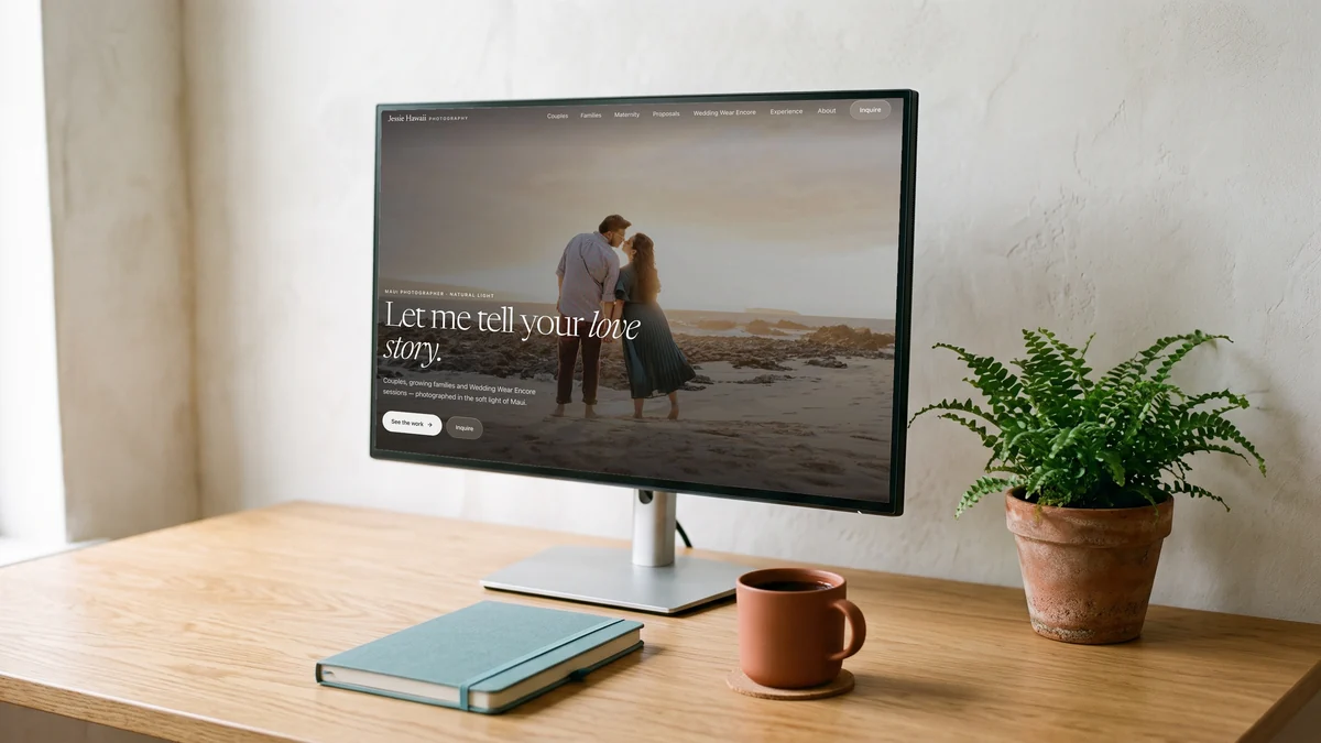 Jessie Hawaii Photography website on a desktop monitor