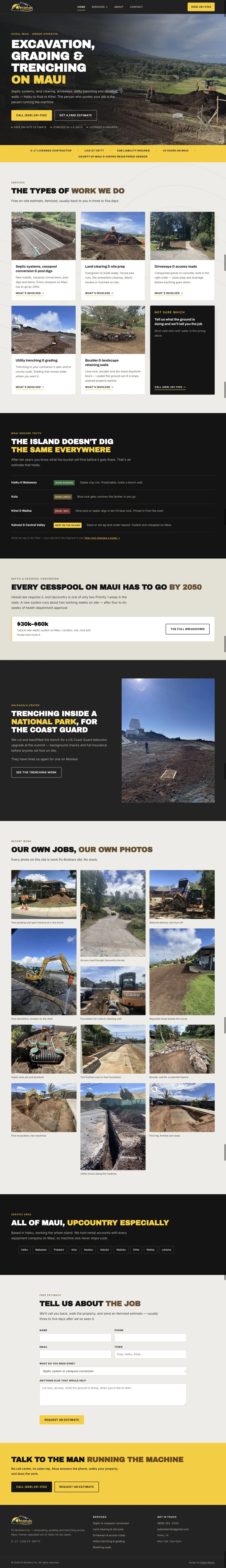 Po Brothers Excavation homepage captured in a desktop browser