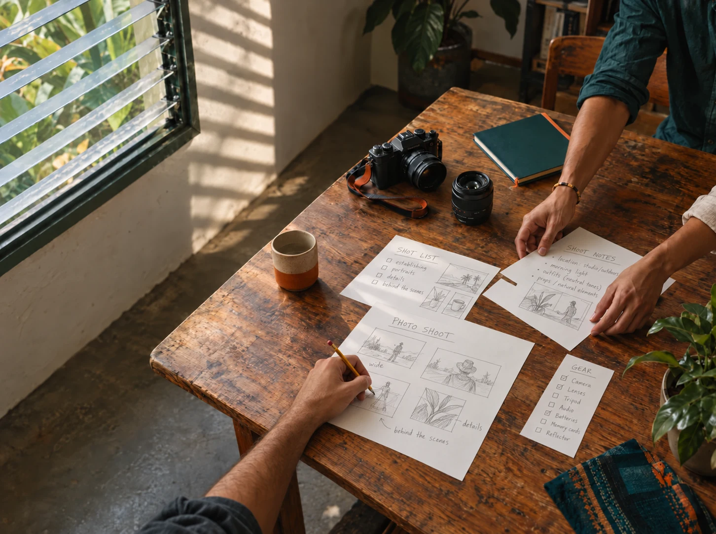 Hawaii creative team arranging physical planning materials