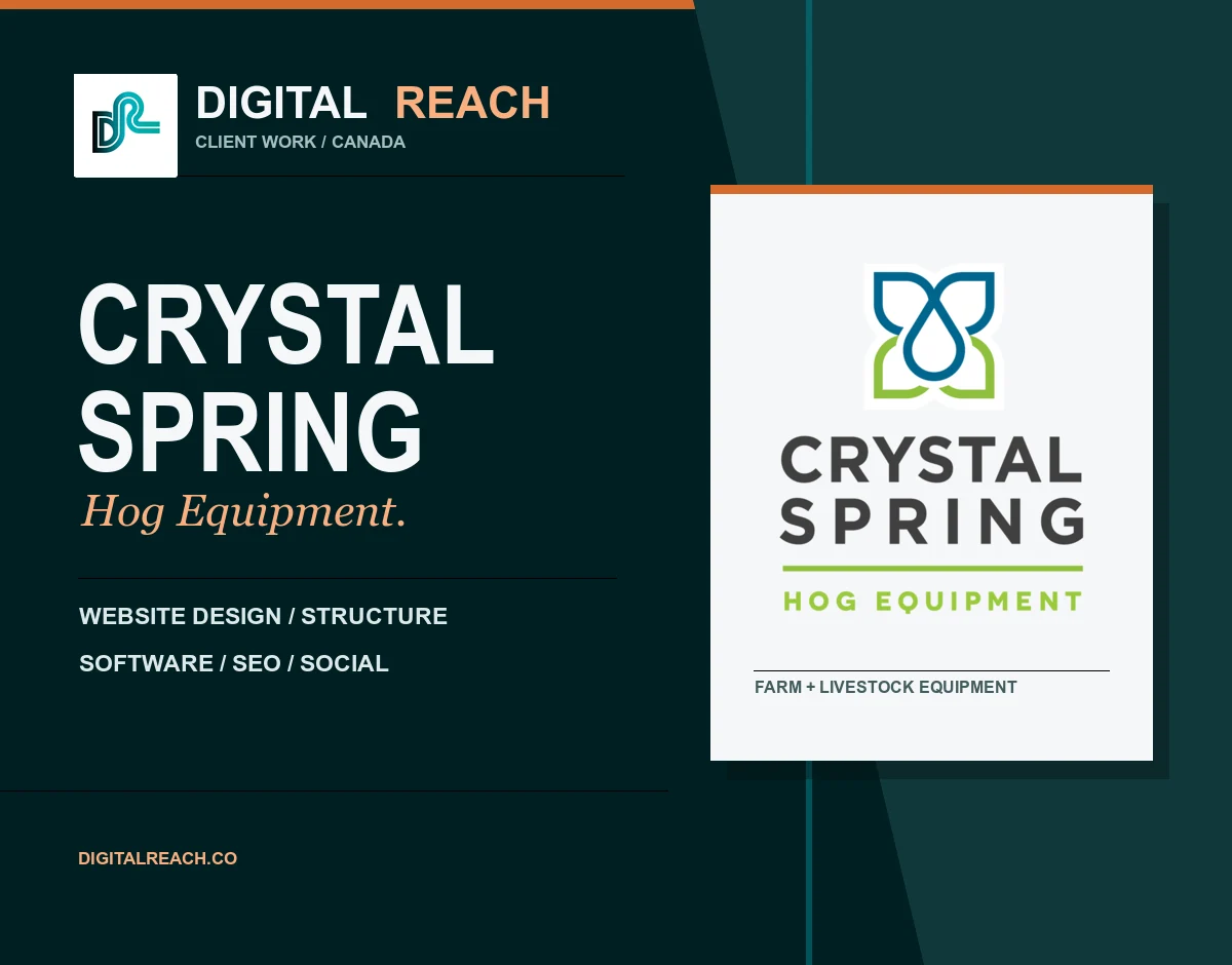 Digital Reach branded case graphic featuring the Crystal Spring Hog Equipment logo
