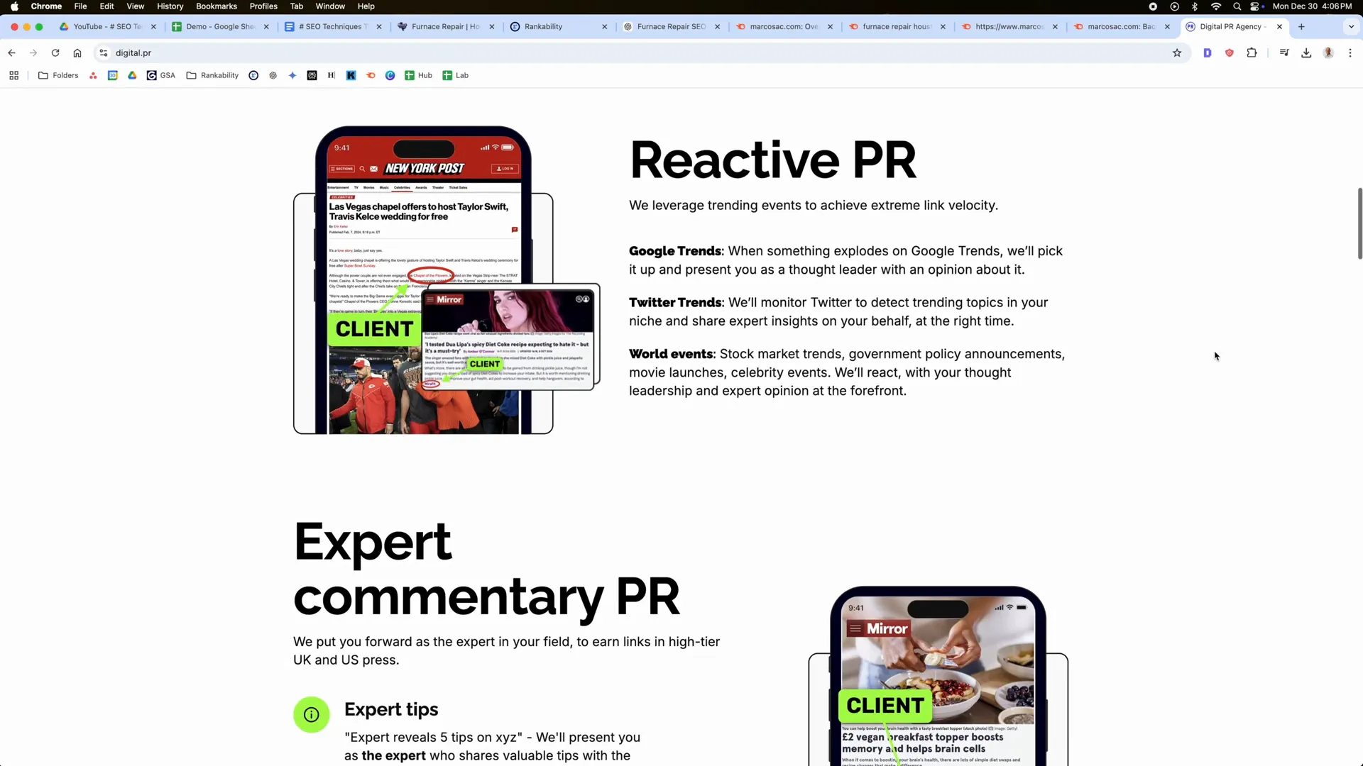 Digital Reach, Smartphone displays news articles showcasing client success stories. Reactive PR strategy in action.