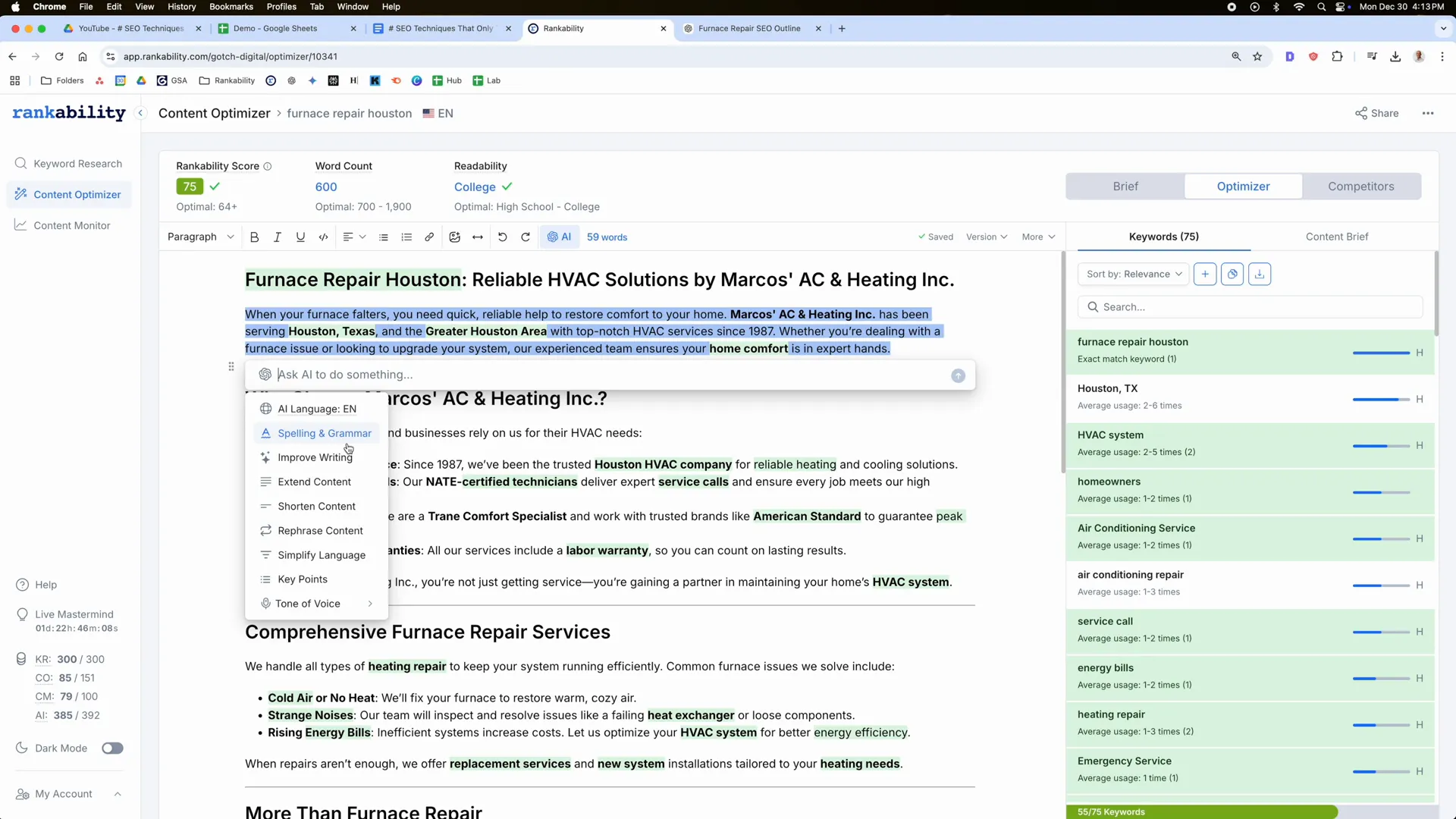 Enhancing writing using AI