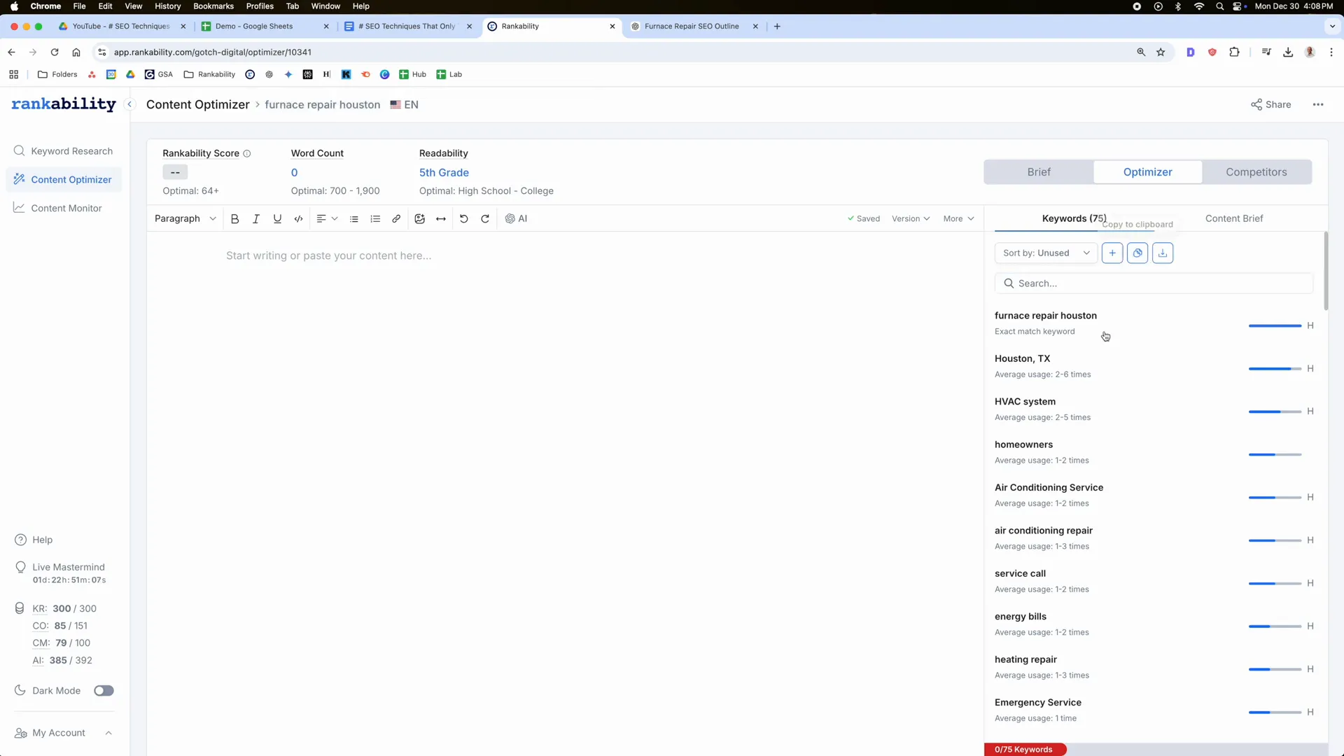 Creating an SEO content outline