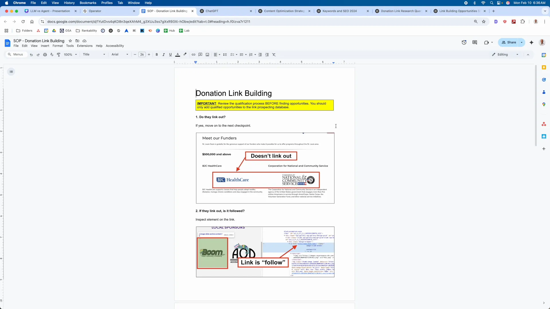 Digital Reach, Donation link building: Inspect element shows "follow" link.