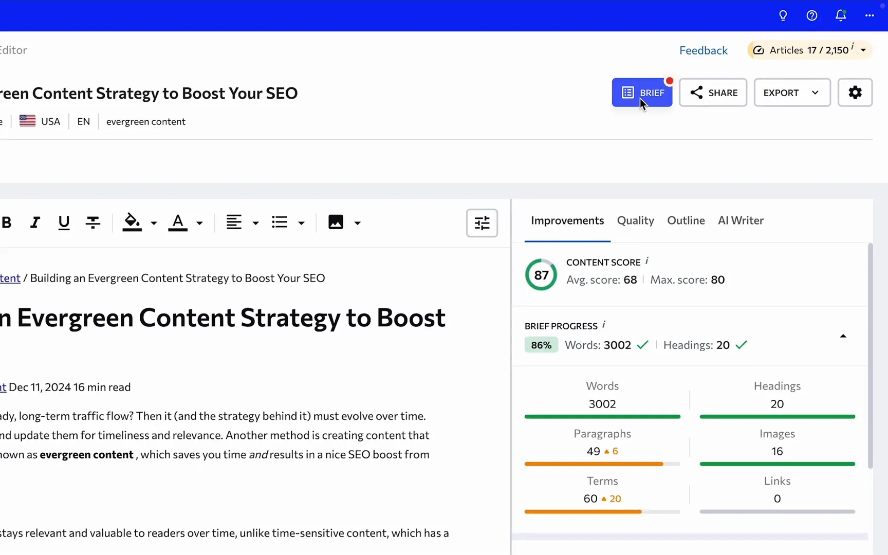 Customizing the Content Brief