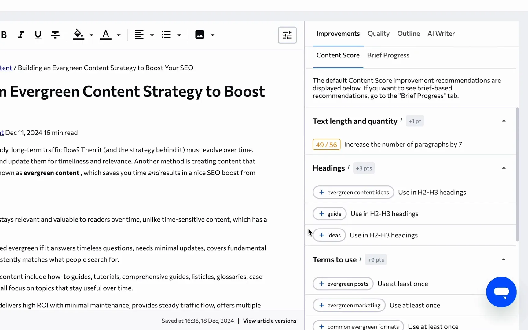 Content Score Metrics