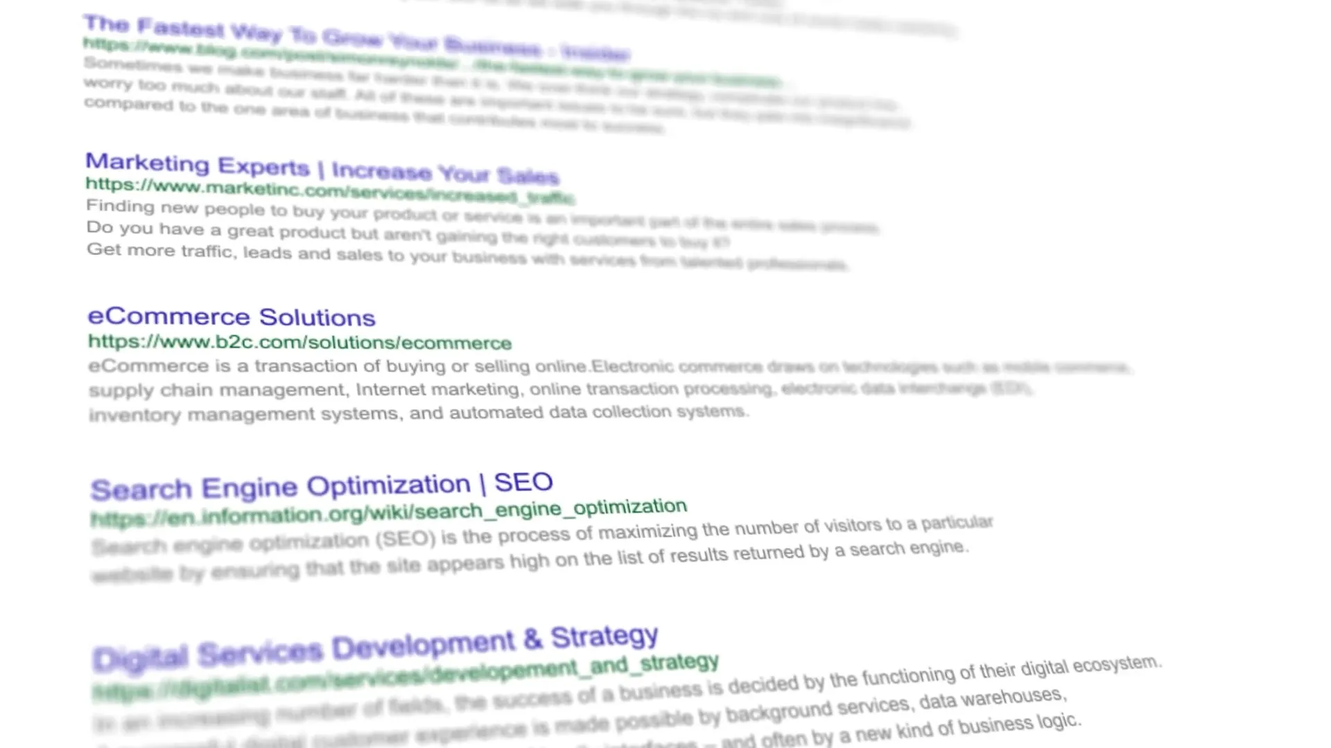 Digital Reach, Search results page showing SEO, eCommerce, and digital marketing keywords.