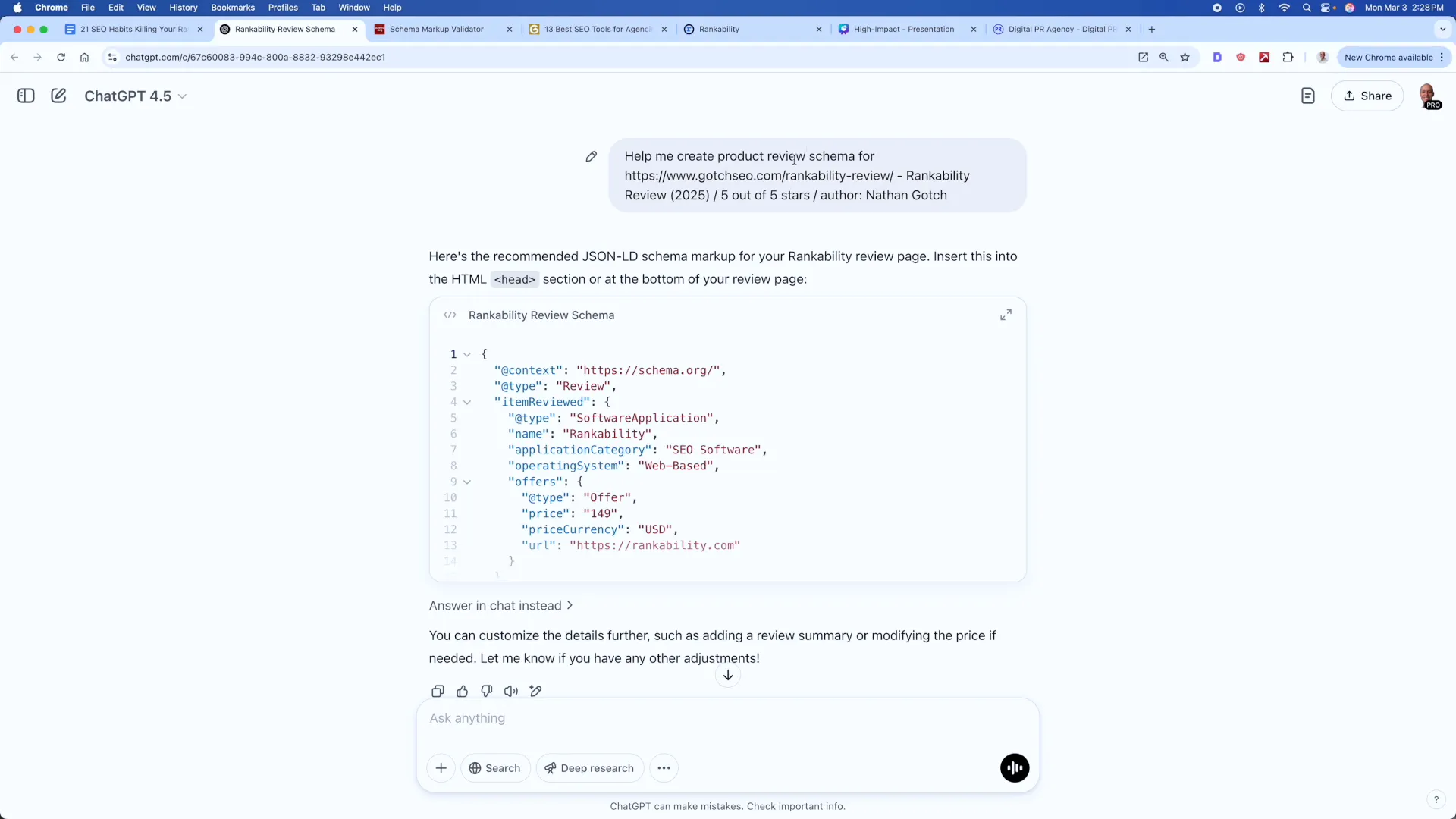 Schema markup example