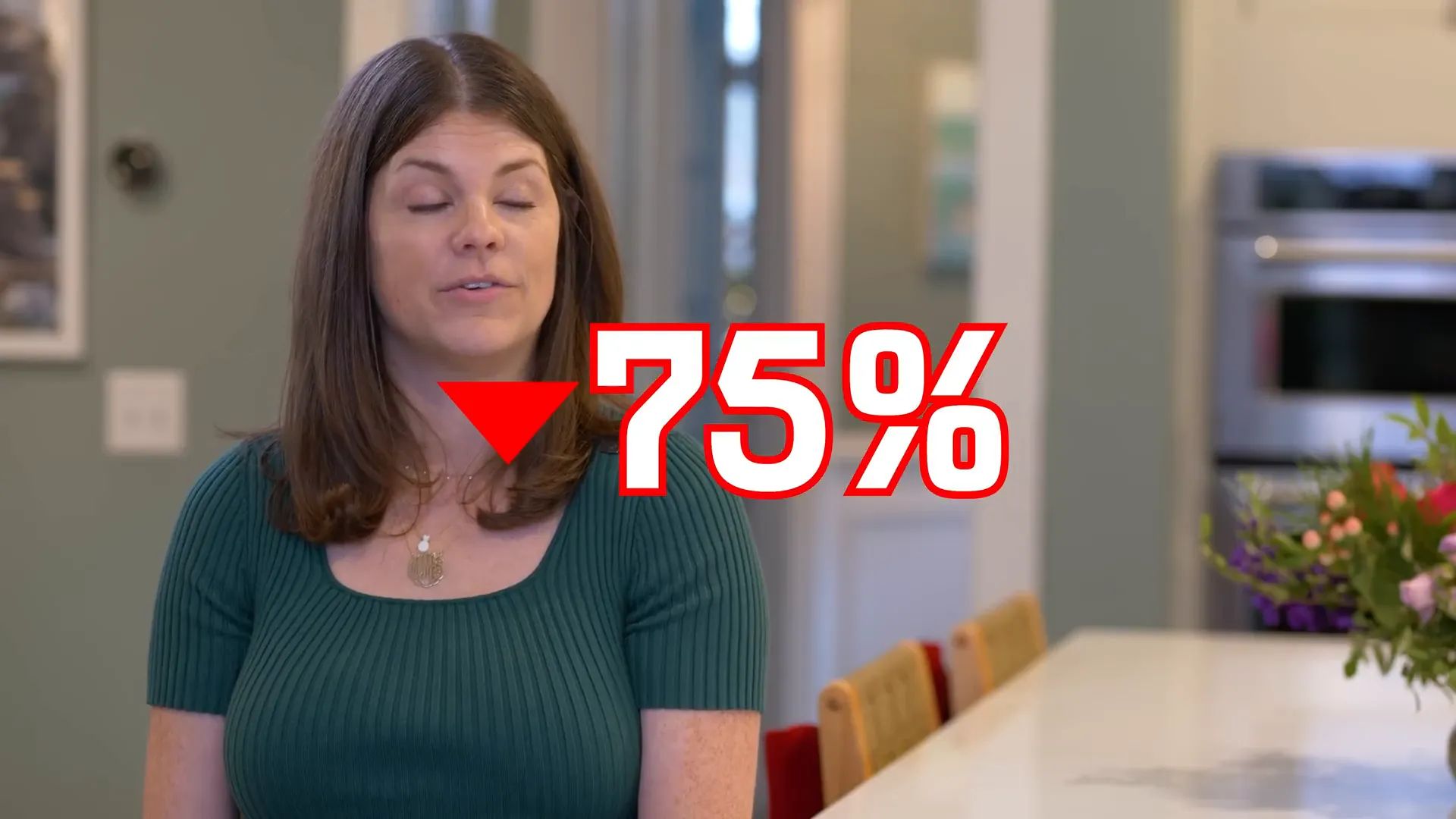 Digital Reach, Woman discussing a 75% decrease in something.