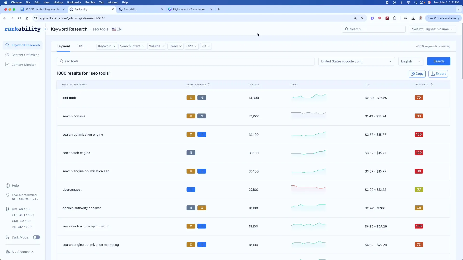 Keyword research tool example