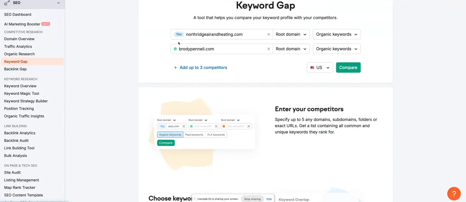 Semrush Keyword Gap Tool