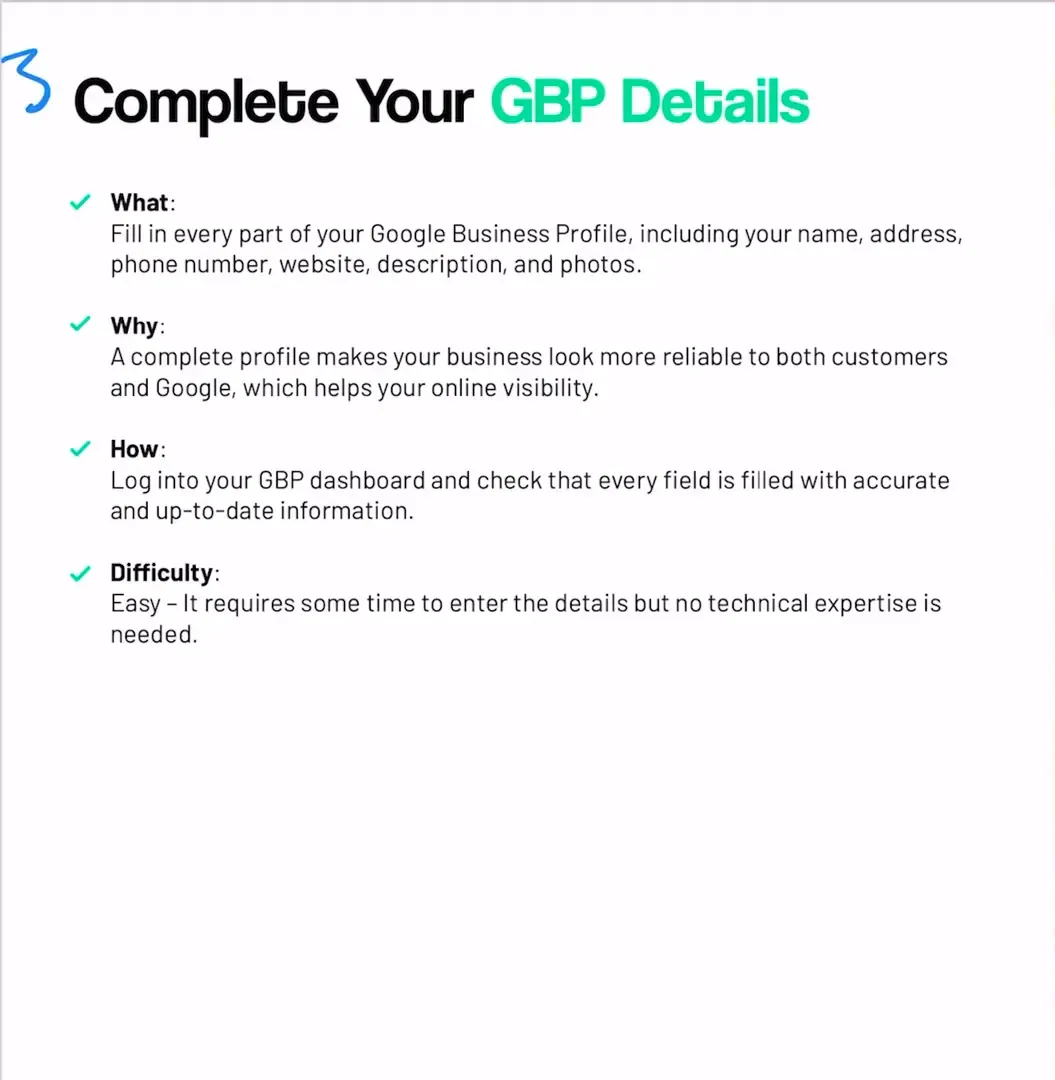 Completing details in Google Business Profile