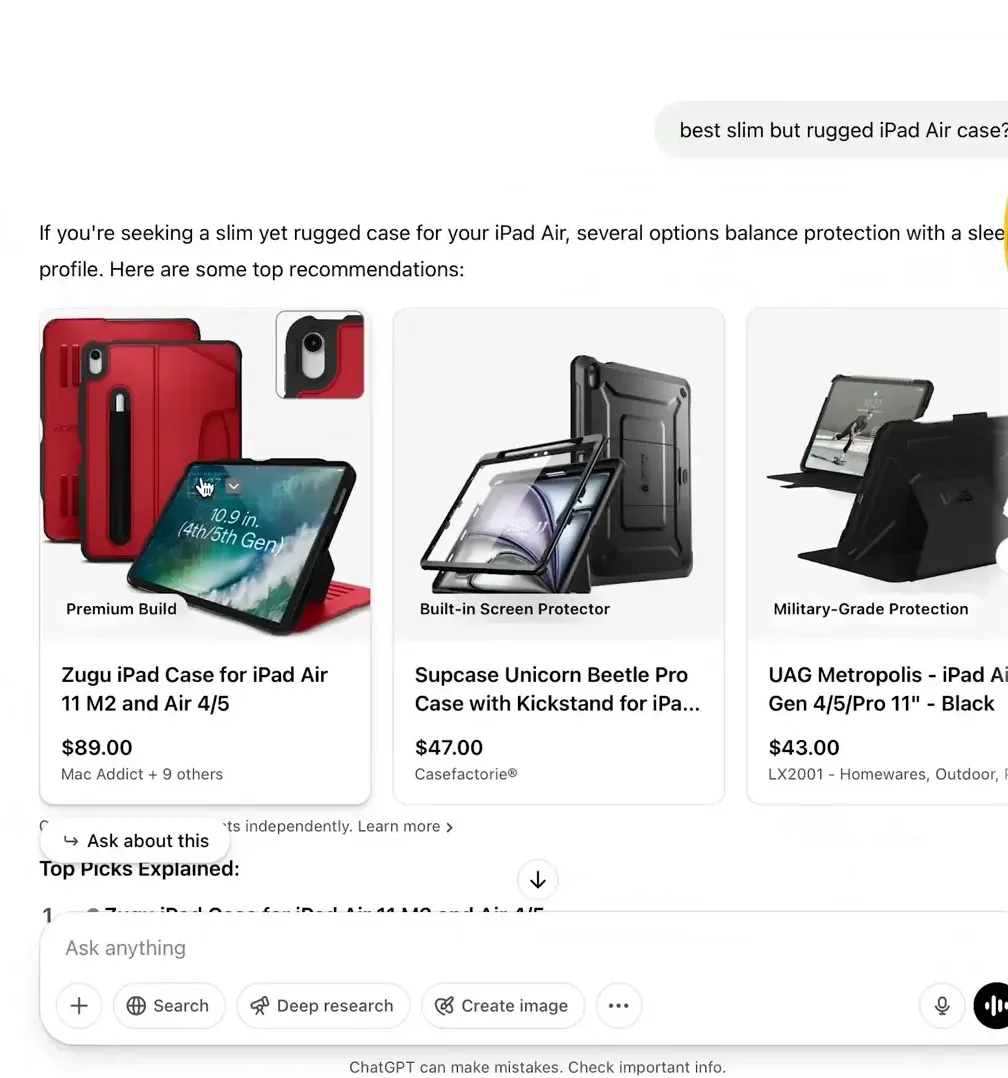 ChatGPT referencing Reddit discussions in product recommendations