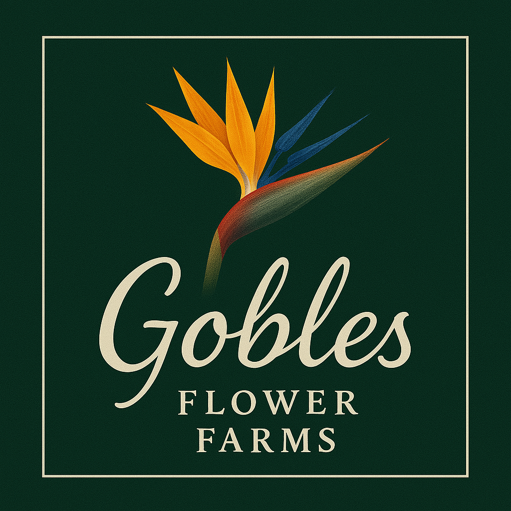 Digital Reach, Gobles Flower Farms logo featuring a bird of paradise flower.