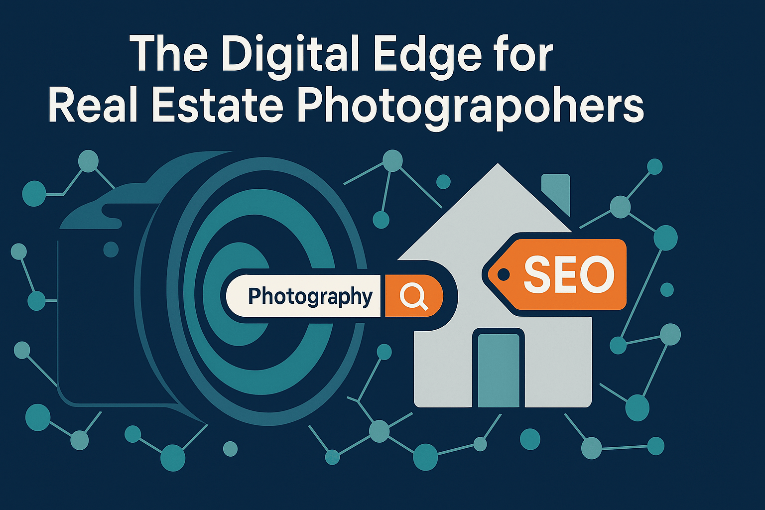 Digital Reach, Camera lens targeting SEO for real estate photography. Grow your listings and attract agents with effective SEO.