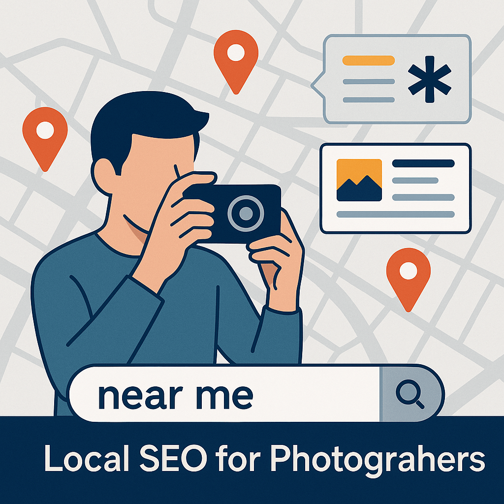 Digital Reach, Photographer using smartphone to search "near me" for local clients. Local SEO for photographers.