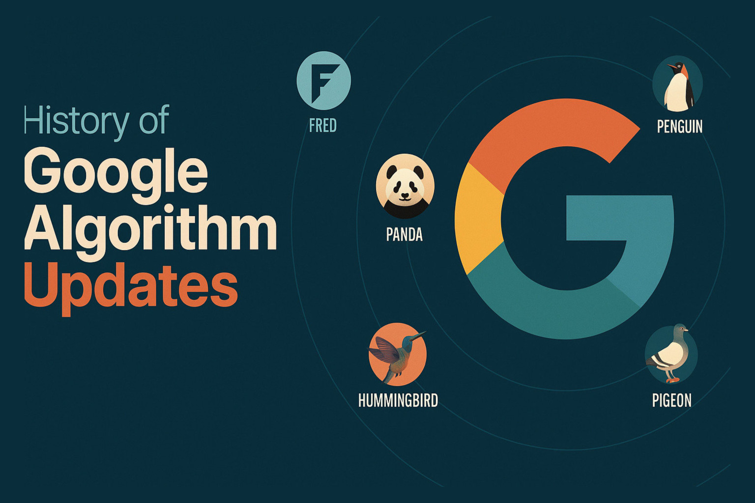 Digital Reach, Infographic: History of Google Algorithm Updates (Panda, Penguin, Hummingbird, Pigeon, Fred)
