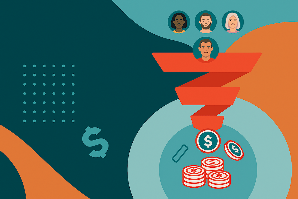 Digital Reach, Sales funnel graphic showing customers converting into revenue. Boost your Maui business growth with SEO.