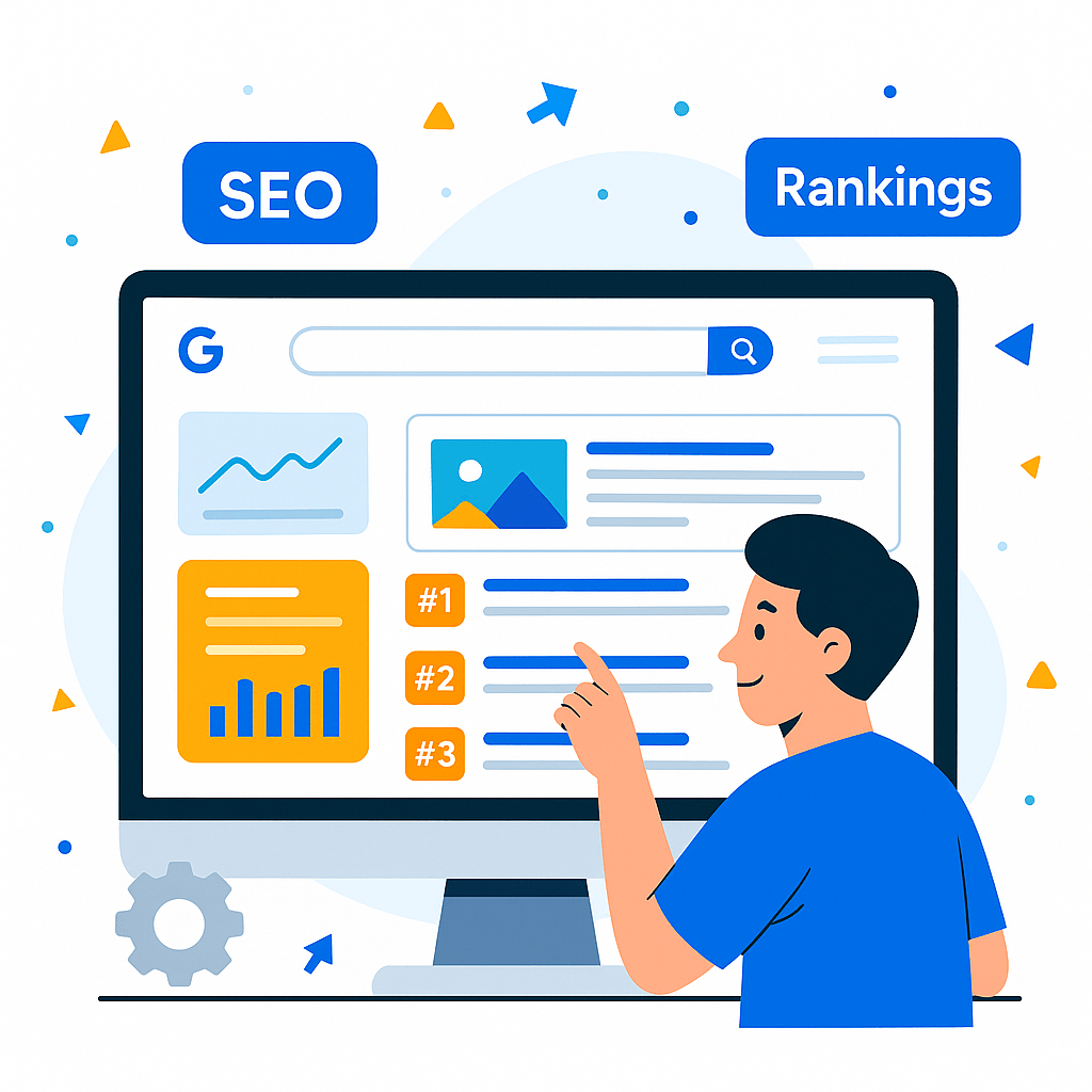 Digital Reach, Person reviewing website analytics and search engine rankings for improved SEO. #1 ranking shown.