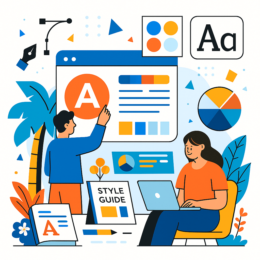 Digital Reach, Team collaborating on a style guide, showcasing digital marketing strategy.