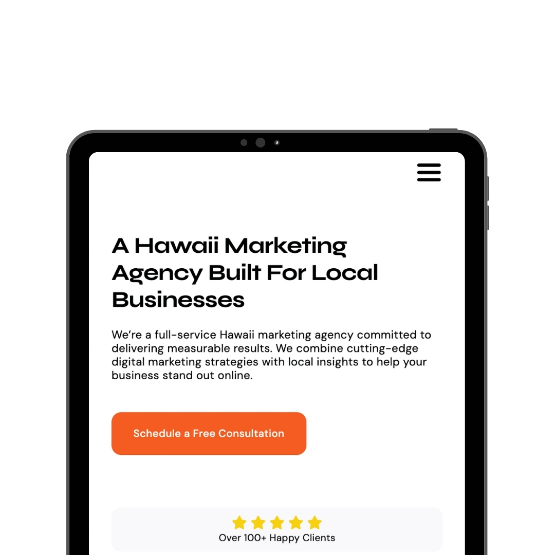 Gold Creative Website Portfolio Photo Ipad Mockup Launch Instagram Story 1 Digital Reach, Tablet showing Hawaii digital marketing agency website. Schedule consultation button visible.
