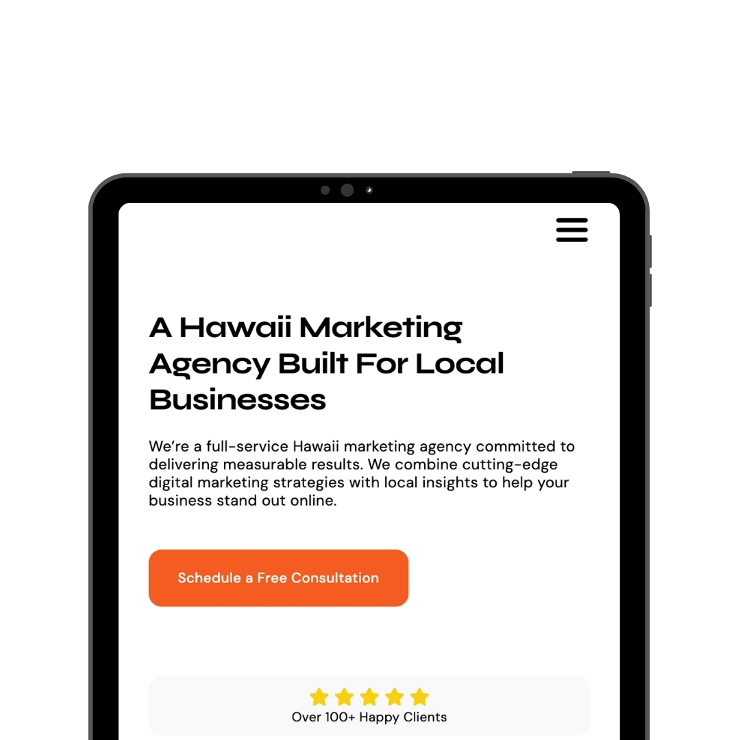 Gold Creative Website Portfolio Photo Ipad Mockup Launch Instagram Story 1 Digital Reach, Tablet showing Hawaii digital marketing agency website. Schedule consultation button visible.