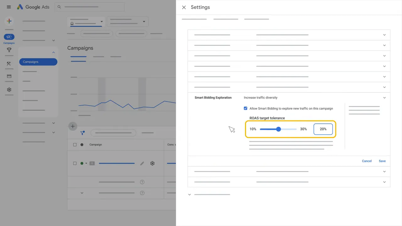 ROAS tolerance slider demonstration in settings