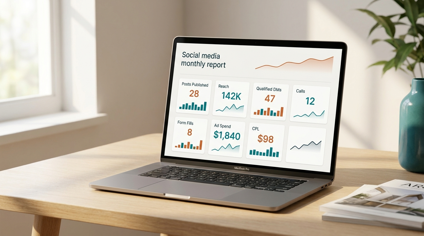 Sample monthly social media performance dashboard for a Maui client