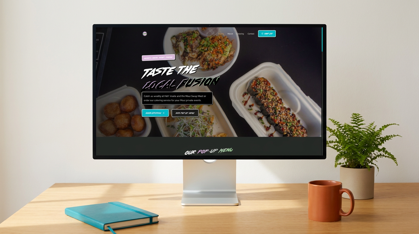 Shibiz Catering website on a desktop monitor — Digital Reach Hawaii portfolio