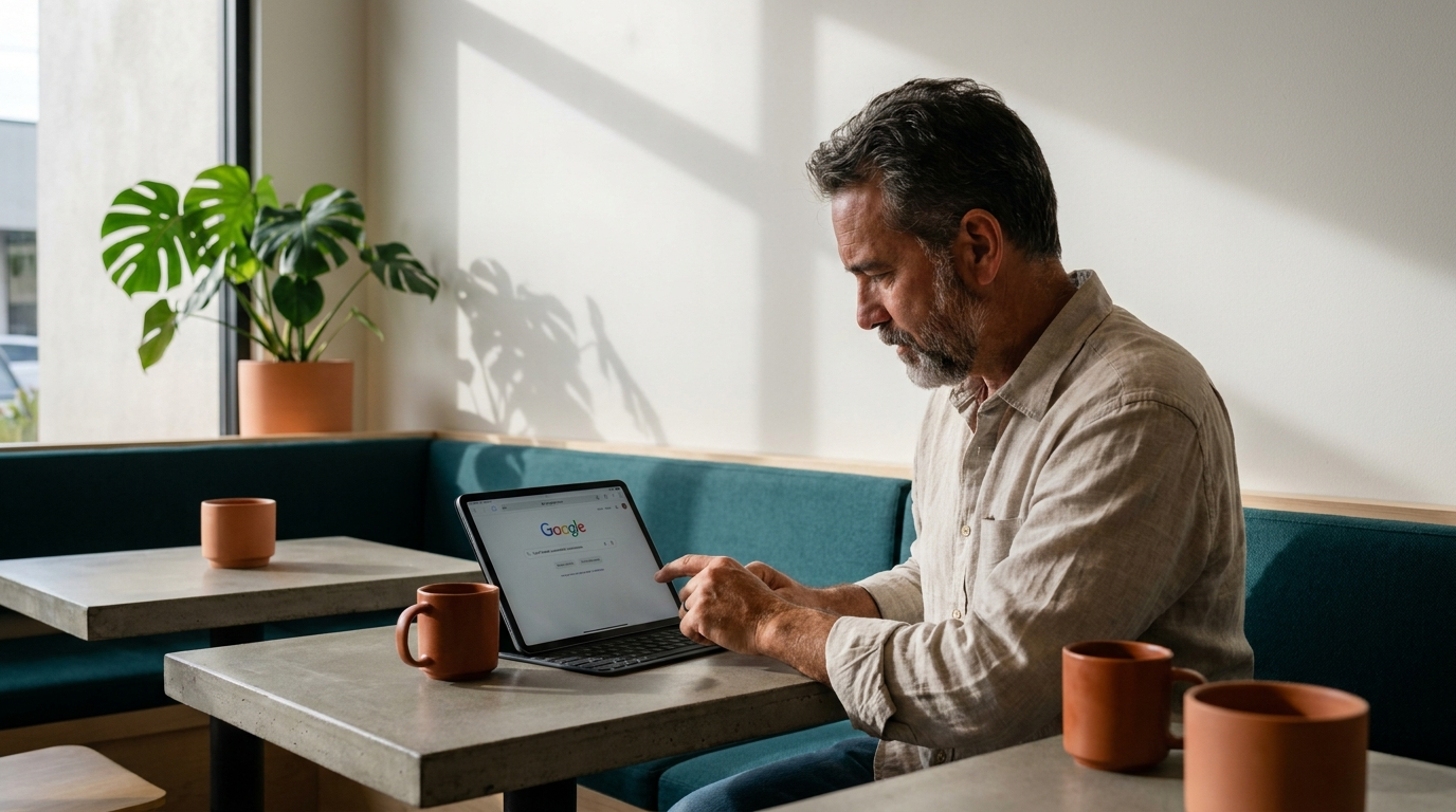 A Hawaii business owner reviewing a Google search results page on a tablet