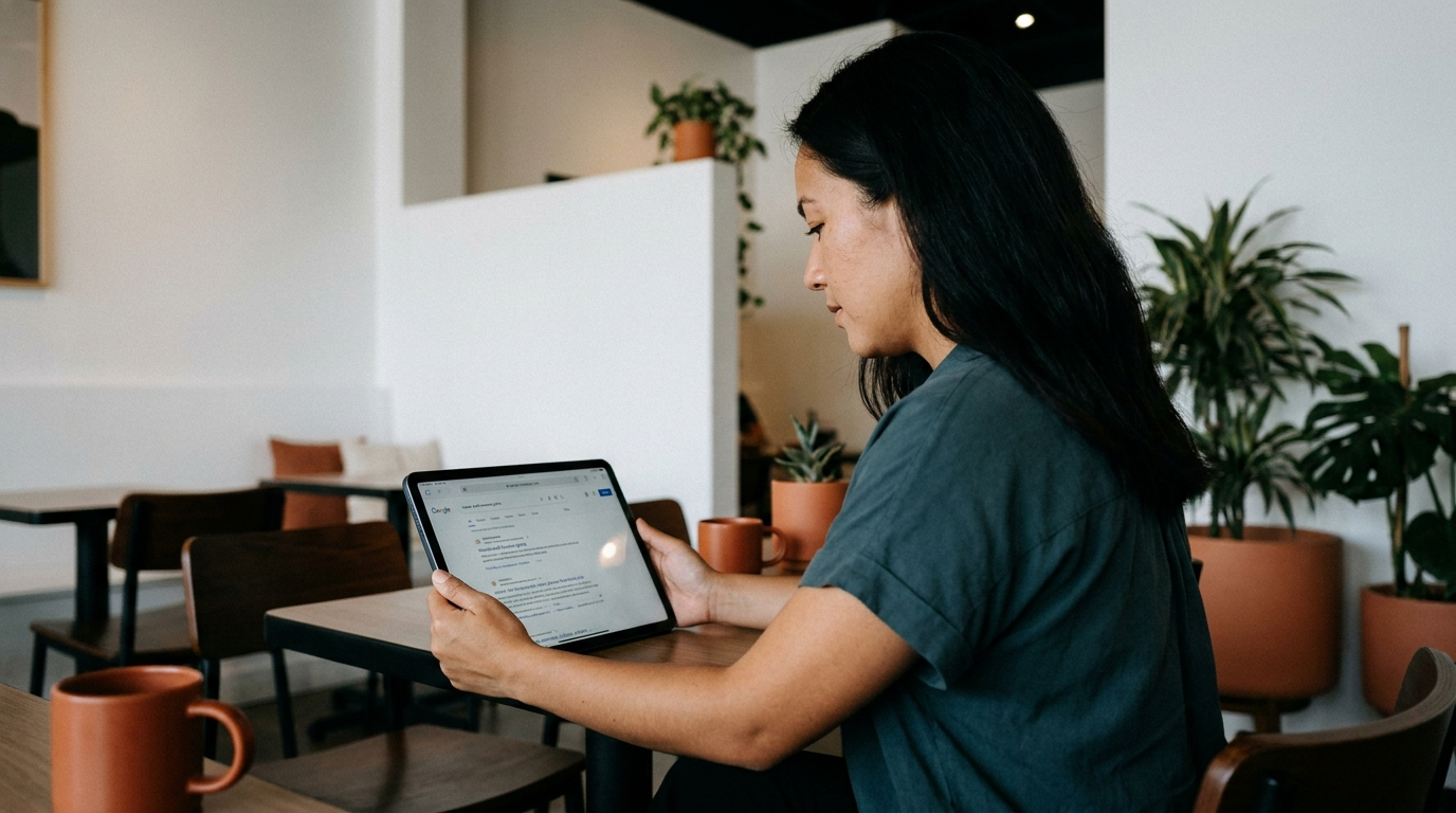 Oahu business owner reviewing a Google search results page on a tablet